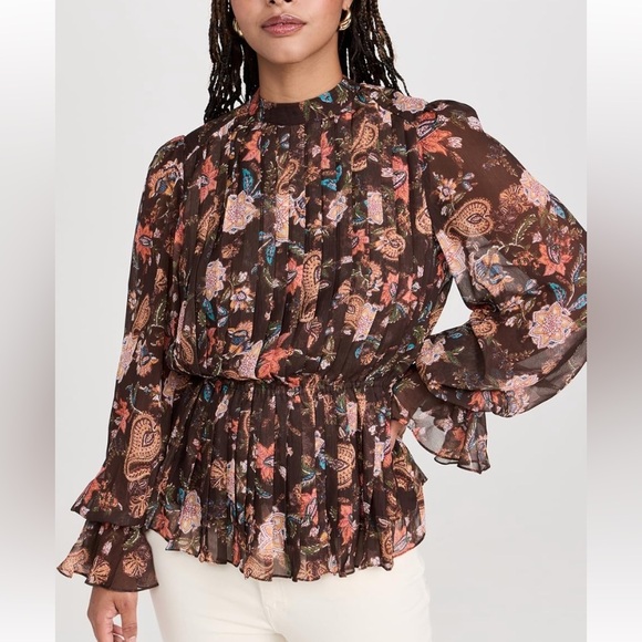 Hemant & Nandita Pleated Floral Blouse size Small - Picture 14 of 16